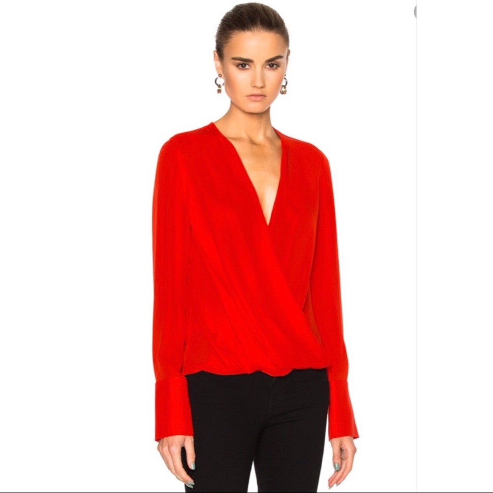 Rag & Bone Draped Wrap Silk Long Sleeve Blouse